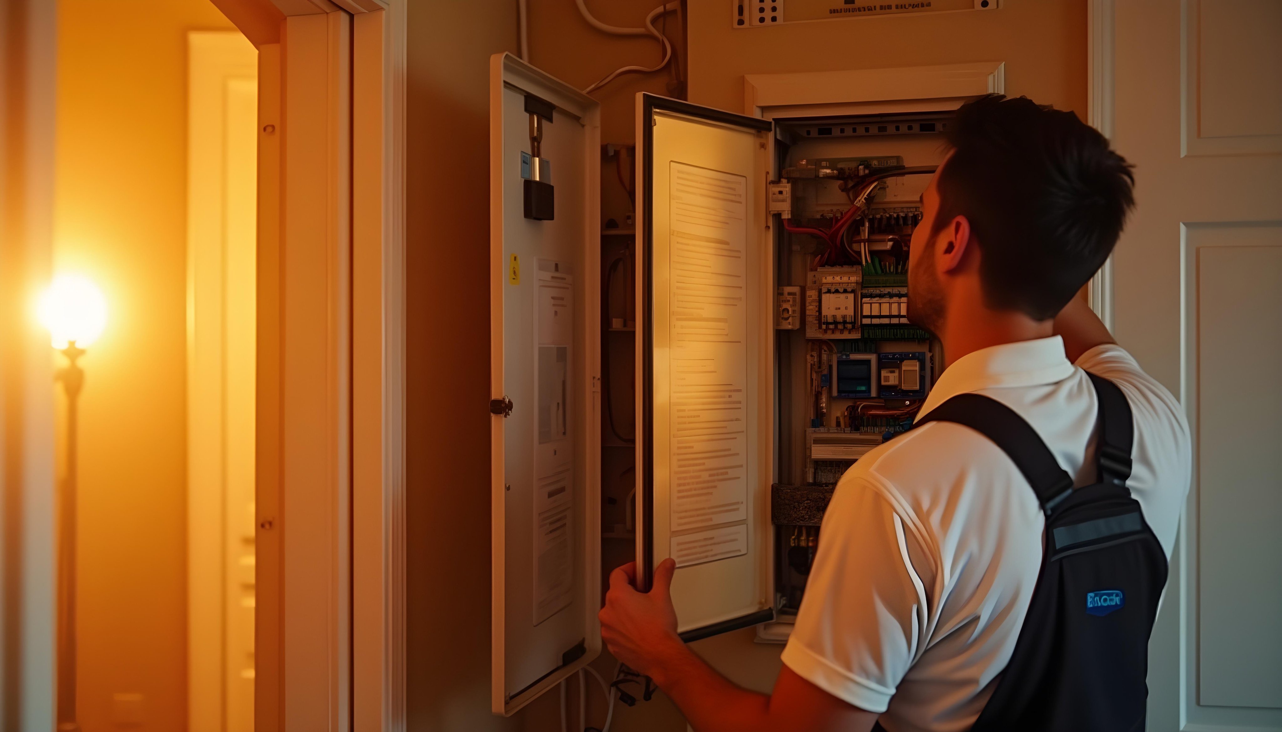 Električar popravlja razvodnu tablue